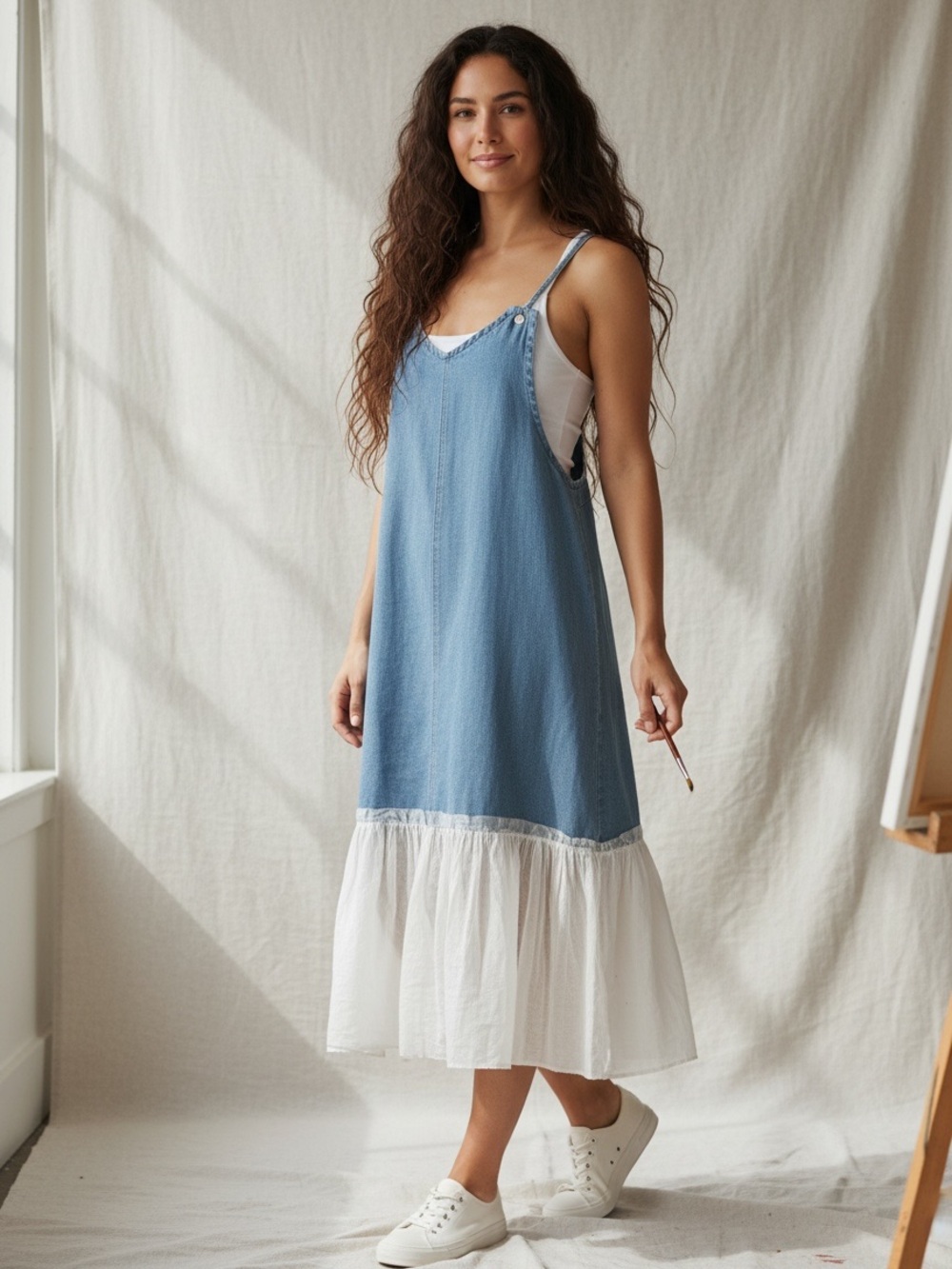Denim Jean Tulle Jumper Dress Size M